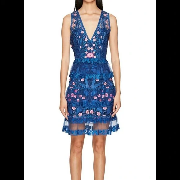 Marchesa Notte Sleeveless Cocktail w/ Guipure Lace Tiered Skirt : 0 Marchesa Notte Sleeveless Cocktail w/ Guipure Lace Tiered Skirt : 0